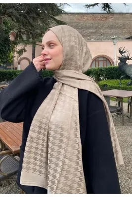 MİS İPEK Kazayağı Desen Açıkvizon Pamuk Jakar Şal