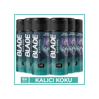 BLADE Black Alpha Erkek Alüminyumsuz Deodorant 6x150 Ml Hızlı Kurur,Leke Bırakmaz