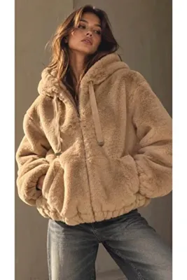 stegua kapşonlu rabbit mont