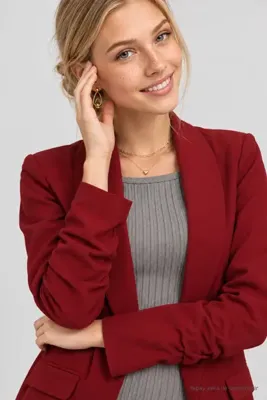 Lovelyİstanbul Vatkalı Büzgü Detaylı Dokuma Blazer Ceket LNT0050 BORDO