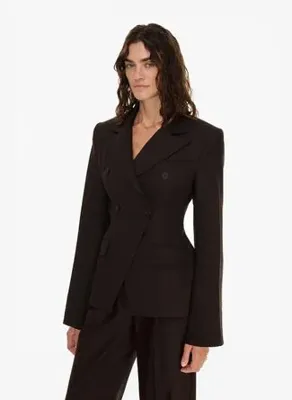 Vatkalı Çift düğmeli kruvaze fitted blazer Kahverengi