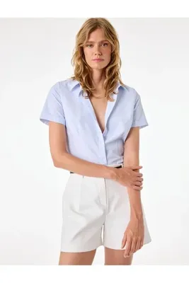 Koton Regular Fit Kısa Kollu Klasik Yaka Düğmeli Çizgili Poplin Gömlek