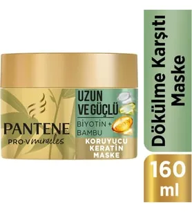 Pantene Uzun ve Güçlü Keratin Koruyucu Dökülme Karşıtı Maske, Bambu ve Biyotinli, 160ml