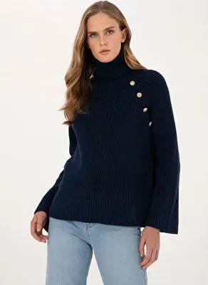 Pierre Cardin Lacivert Kadın Tam Balıkçı Comfort Fit Kazak LUNAS