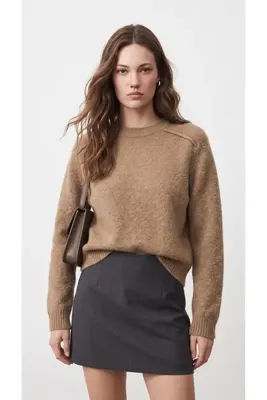 Qoolest Kadın Camel Bisiklet Yaka Reglan Kol Uzun Kollu Basic Triko Kazak