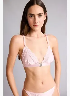 Defacto Dantel Detaylı Saten Kapsız Pedsiz Balensiz Açık Pembe Bralet