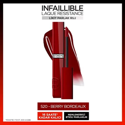 L'Oréal Paris Infaillible Laque Resistance Likit Parlak Ruj 520 Berry Bordeaux