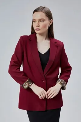 Bolivente Bordo Kruvaze Yaka Kolu Katlama Detaylı Regular Vatkalı Blazer Ceket