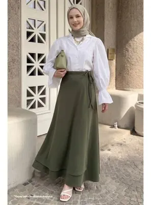 InStyle Yandan Bağlamalı Haki Scuba Etek
