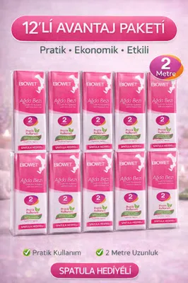 Biowet Ağda Bezi 2 Metre Spatula Hediyeli Epilasyon Bezi Dayanıklı Tüy Dökme Bezi 12 Paket