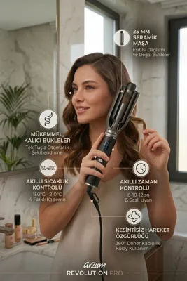 Arzum AR5171 Revolution Pro Otomatik Bukle ve Saç Maşası 25 mm Seramik LCD Ekran Siyah