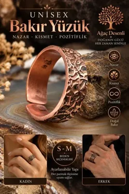 NBS Beautiful Naturel Stones Yüzük Bakır Unisex Ayarlanabilir El İşçiliği Gerçek Kaliteli ( Kadın Beden S ) ( Erkek Beden M )