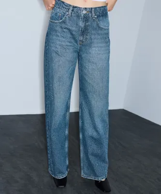 İpekyol Hotfix baskılı wide leg jean pantolon