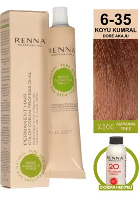 Renna Bitkisel Amonyaksız Saç Boyası 60 ml 5-35 Açık Kestane Dore Akaju Oksidan Hediyeli