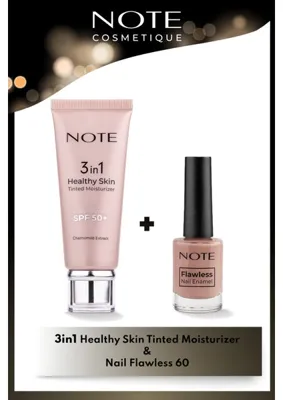 Note Cosmetics 3 İn 1 Tinted Ton Eşitleyici 50 Spf Krem & Nail Flawless Oje 60 Gentle Fawn - Nude Makyaj Seti