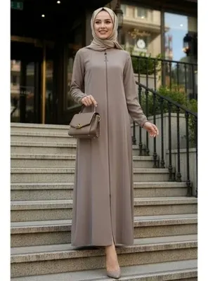 Neva Style Fermuarlı Bej Tesettür Abaya 45319BEJ