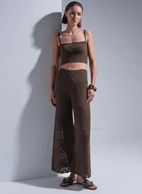 Join Us İp Askılı Ajurlu Haki Crop Top