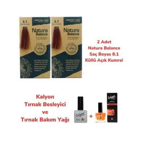 Natura Balance SAÇ BOYASI 8.1 KÜLLÜ AÇIK KUMRAL BAKIR 2 ADET + KALYON TIRNAK BESLEYİCİ VE BAKIM YAĞI