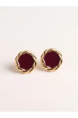 AURRARİ Gold Bordo Burgulu Yuvarlak Küpe