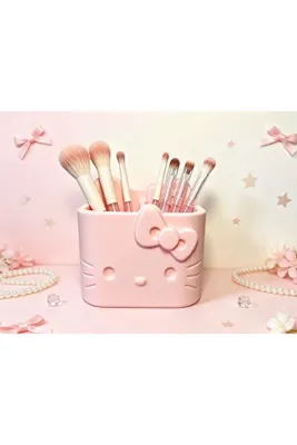 nexprint3dtasarım Hello Kitty Çift Bölmeli Düzenleyici Kalemlik Makyaj Fırçası Tutucu
