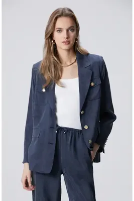 Network Lacivert Cupro Blazer Ceket