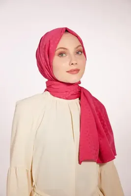 ARMİNE Jakarlı Kalp Detaylı Şal Fuşya