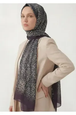 Silk Home Leopar Desen Pamuklu Patlıcan Moru 90X200 Soft Şal