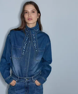 İpekyol Çıkarılabilir fularlı denim gömlek
