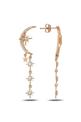 Söğütlü Silver Gümüş Rodaj Zirkon Taşlı Tasarım Ay , Kutup Yıldızı Sallantılı Küpe Sgtl11915rodaj