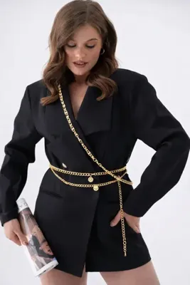 Maiden moda Gold Renk Uzun Zincir Incili Kemer Aksesuar