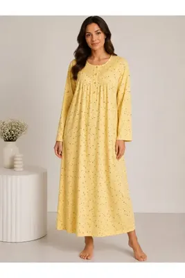 Alize Moda %100 Pamuklu Uzun Kollu Büyük Beden Kadın Gecelik