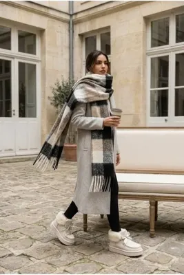 novon Nordic Mohair Püskül Detay Yün Dokulu Premium Kalın Fluffy Pinterest Atkı ( 200 x 45 cm.)