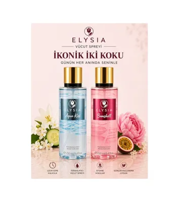 elysia Elysıa Aqua Kiss & Bomshell Vücut Spreyi Seti 2x250 Ml 500 Ml Çiçeksi Meyvemsi Kadın Parfüm Mist
