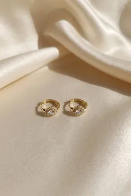 Vibalis Gold Yuvarlak Zirkon Taş Detaylı Xuping Minimal Altın Kaplama Halka Küpe