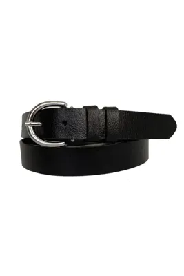 GoDeri %100 Hakiki Deri Gümüş Tokalı Siyah Ince Kadın Kemeri, 3cm=3cm-kdn-01