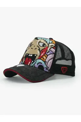 RustandRich Kadın Erkek Siyah Trucker Şapka Doodle