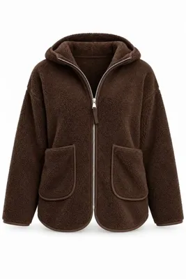 5in1Canpolat Kahverengi Kapüşonlu Polar Ceket 23240