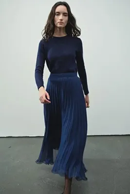 Hooopstore Allure Şifon Pilise Lacivert Etek
