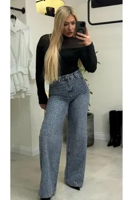 liya butik A.Mavi Taşlı Wide Leg Jean