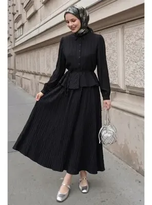 InStyle Bağcıklı Gömlekli Etekli Siyah Takım