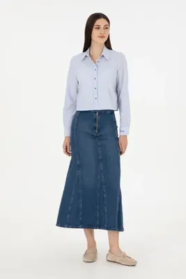 U.S. Polo Assn. Kadın Mavi Maxi Boy Jean Etek 50291112-DN0022