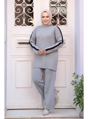 Neva Style Gri Tesettür Triko İkili Takım 50163GR