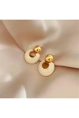 Pelin Aksesuar Krem Gold Vintage Daire Küpe