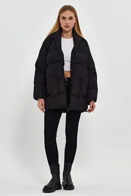 Ceylen Kadın Yarasa Kol Puffer Oversize Şişme Mont
