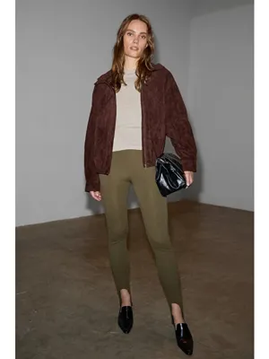Grimelange RYSANNE Kadın Esnek Kumaşlı Slim Fit Paçası Lastik Detaylı HAKİ Pantolon