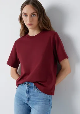 Mavi Bordo Basic İnterlok Tişört