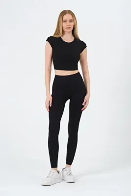 MİSTİRİK Alnus Model Seamless Düz Tayt Yumuşak Kumaşlı Günlük Tayt Lacost Kumaş Siyah Renk