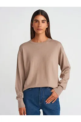 Dilvin 10633 Bisiklet Yaka Basic Triko Kazak-Koyu Vizon