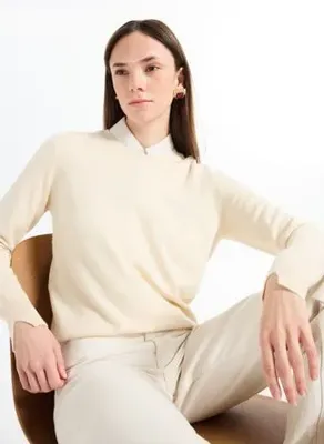 Sisley Ekru Kadın Bisiklet Yaka Regular Fit Kazak 102HM100F