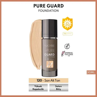Note Cosmetics Note Pure Guard Foundation 120 Golden Beige SPF 50 Yoğun Kapatıcı Saten Bitişli Fondöten
